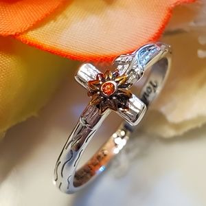 F7 NEW Sterling Silver Sunflower Cross Ring